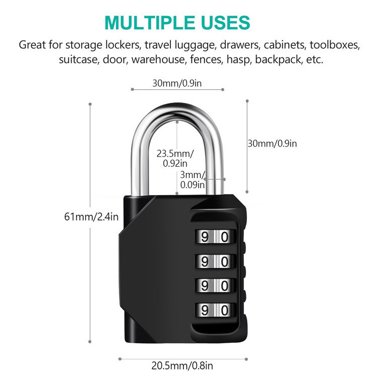 Combination Lock Anti Rust Padlock Set Security Padlock for Gym, Sports, School TSA Lock 4 Digit