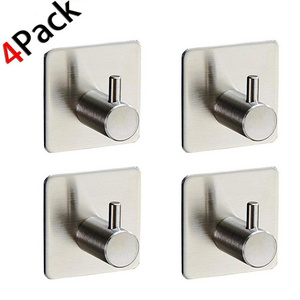 Wall Hooks Adhesive Heavy Duty Waterproof Hook for Bedroom Kitchen Stainless Steel 4 Pack Adhesive Hooks