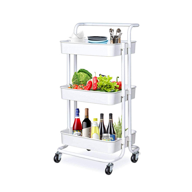 Kitchen Trolley Serving Trolley Metal Roll Shelf for Kitchen Bathroom Office with Wheels 3 Tier