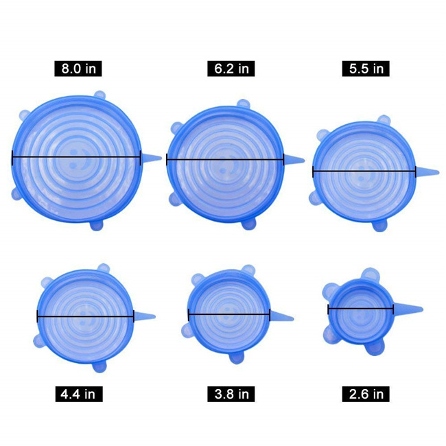 6 Pack Stretch Silicone lids, Food Storage Covers Fit Various Shape of Containers, Dishes, Bowls