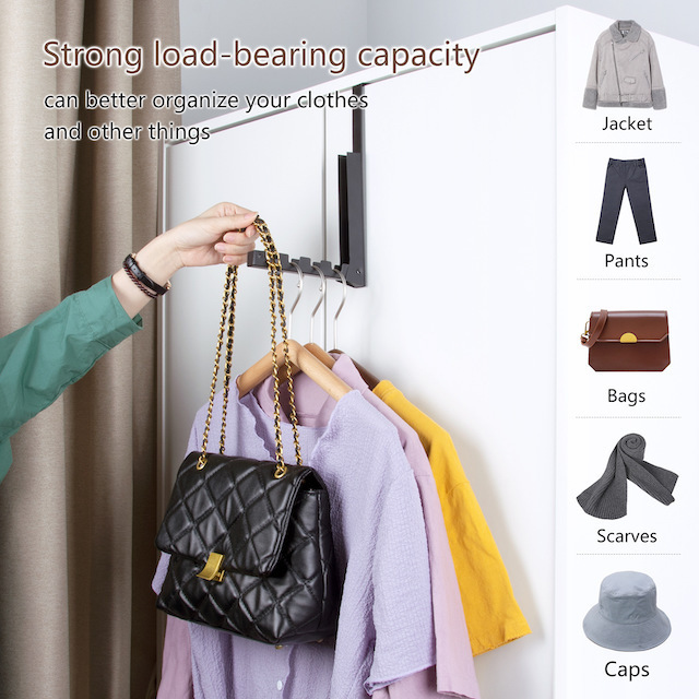 2021 New Design Home Heavy Duty Door 4 Hook Over The Door Hooks Folding Hanging Coat Rack Black