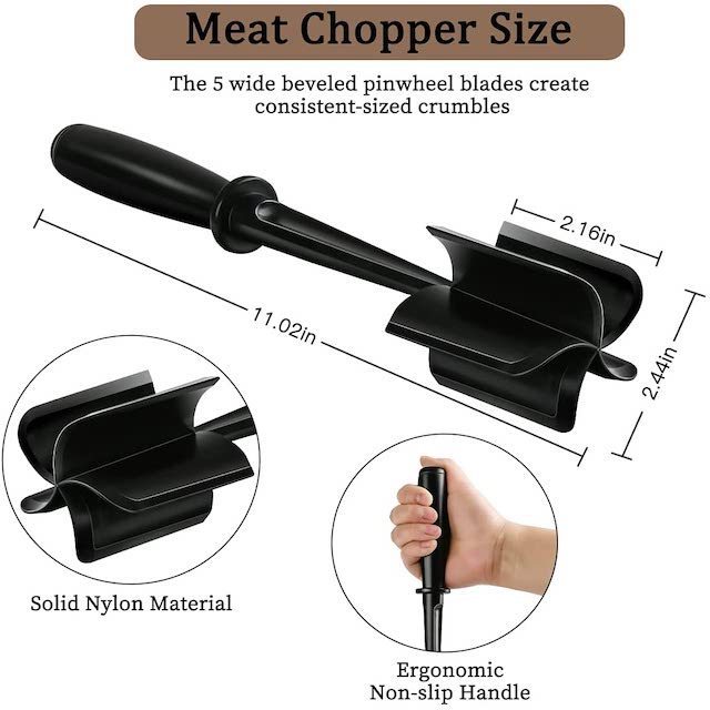 Provide Logo Black Non-Stick Chopper For Ground Meat Beef Masher