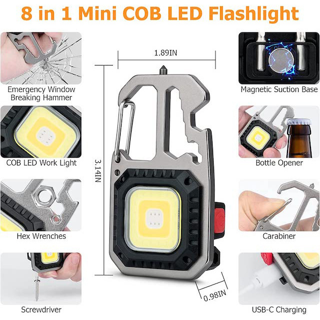 Portable Small Rechargeable LED Work Light with Stand Waterproof for Camping Hiking COB Keychain Flashlights