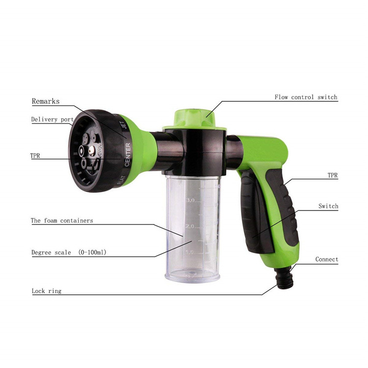 8 Adjustable Hose Spray Nozzle High Pressure Soap Sprayer Foam Garden Hose Nozzle