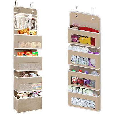 5-Shelf Fabric Door Storage with 4 Large Pockets and 2 Small PVC Pockets Wall Mount Over Door Hanging Organize Beige