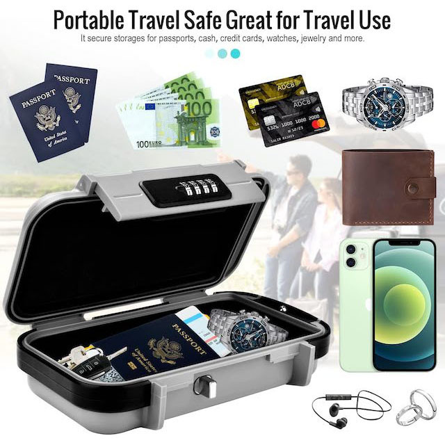 Portable Mini Safe Combination Lock with Removable Wire Rope Waterproof Anti-Theft for Home Office Hotel Travel Security Box