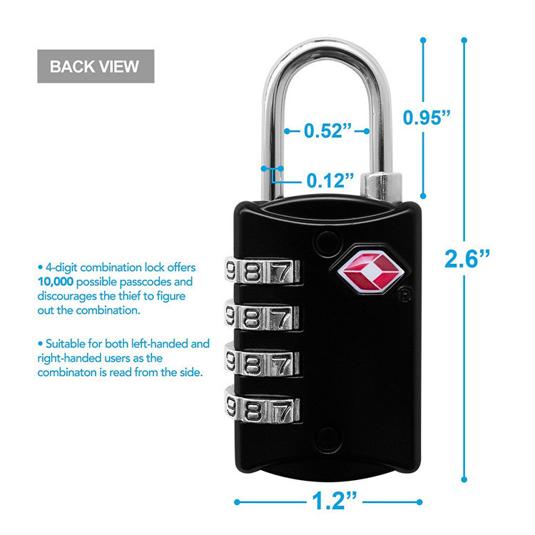 Custom Logo 4 Digital Combination Steel Padlocks Approved Travel Lock for Suitcases Baggage TSA Luggage Locks