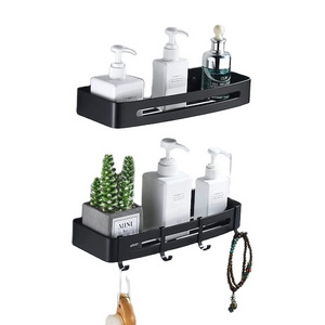 2 Pack Bathroom Shelf Metal Wall Storage Organizer Rack With Hooks Adhesive Shower Caddy