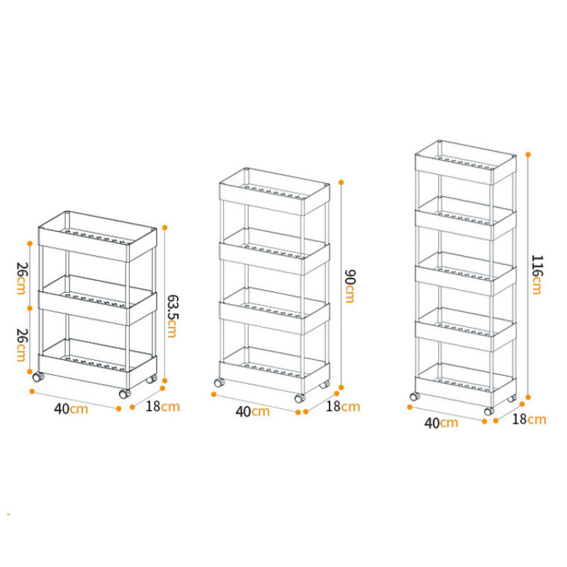 Storage Trolley for Office Living Room Kitchen Storage Organizer with Wheels 3-Tier Plastic Rolling Utility Cart