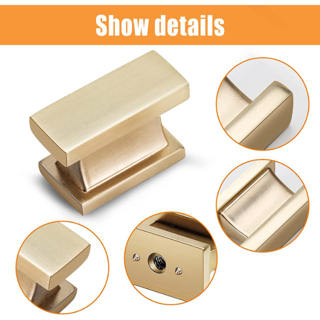 Custom Solid Gold Kitchen Cabinet Knobs Rectangular Brushed Brass Champagne Bronze Cabinet Knobs