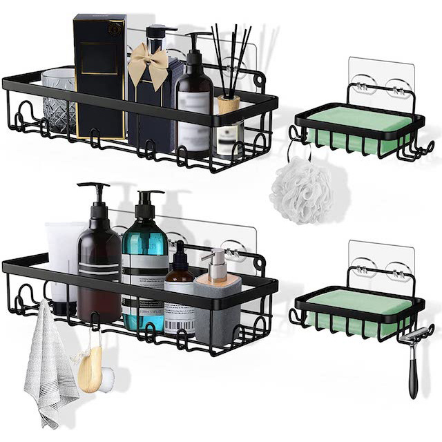 New Hot Sale Bathroom Metal Storage Rack Black Without Drilling Tray Shower Shelf