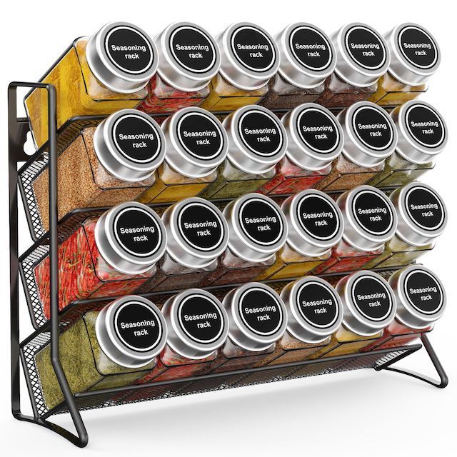 Metal Spice Jar Shelf Set of 2 for Kitchen Countertop Cabinet 4-Tier Stackable Spice Rack Organizer Black