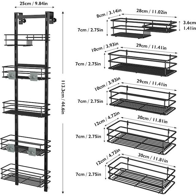 Hot Sale Bathroom Shower Basket 5 Tier with Hooks No Drilling Over the Door Shower Caddy Black