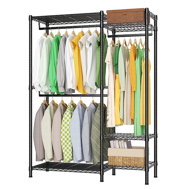 Metal Clothing Rack with Shelves Freestanding Portable Wardrobe Closet Rack for Hanging Clothes Garment Rack