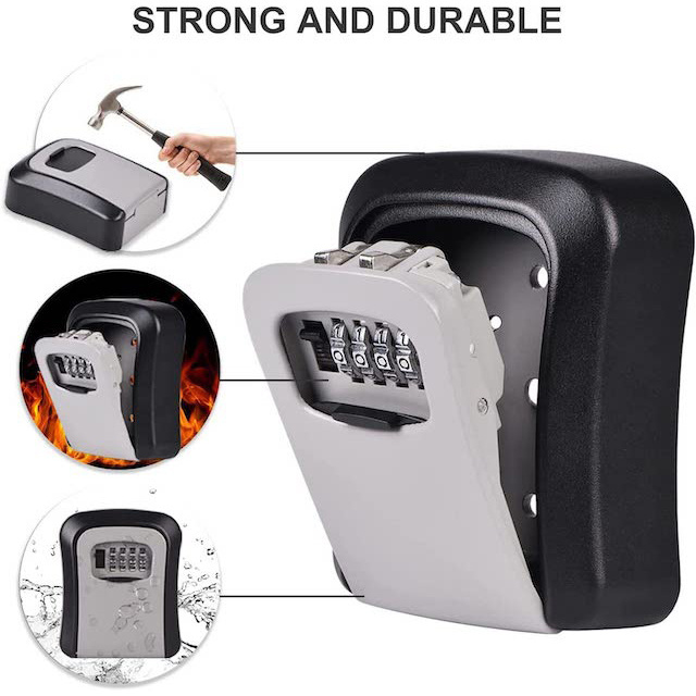 4 Digits Combination Lockbox Outdoor Key Hider for House Key Password Box with Dust-proof Cover Key Lock Box