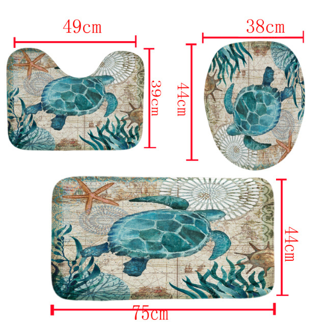 Nautical Blue Sea Bathroom Sets with Shower Curtain and Rugs Ocean Turtle Waterproof Fabric Shower Curtain Sets