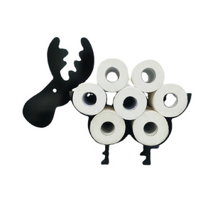 Unique Elk Toilet Paper Roll Holder with Storage - Funny Bathroom Tissue Rack Black Animal Decor Toilet Paper Holder