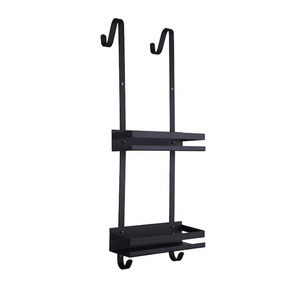 Bathroom Over Door Shower Caddy with 2 Hooks Stainless Steel Double Layer Hanging Shower Shelf Black