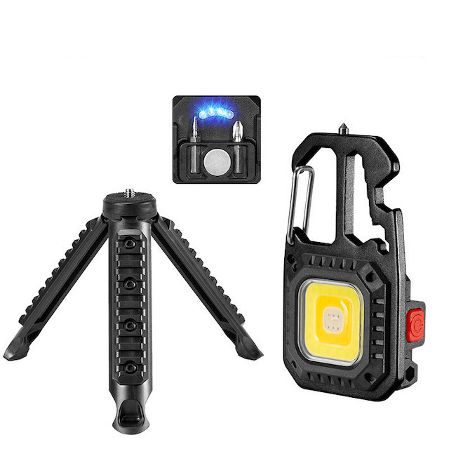 Portable Small Rechargeable LED Work Light with Stand Waterproof for Camping Hiking COB Keychain Flashlights