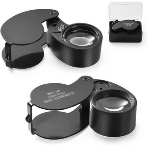 Pocket Folding Magnifier with Light for Watch Coins Stamps Gems Jewelers Loupe 40X Magnifying Glass 25MM