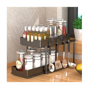 Upgraded Bathroom Organizer Under Sink Kitchen Cabinet Organizer with Sliding Drawer 2 Tier Under Sink Organizer