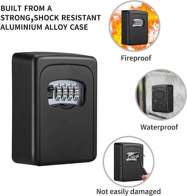 4 Digits Combination Lockbox Outdoor Key Hider for House Key Password Box with Dust-proof Cover Key Lock Box