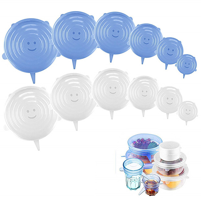 6 Pack Stretch Silicone lids, Food Storage Covers Fit Various Shape of Containers, Dishes, Bowls