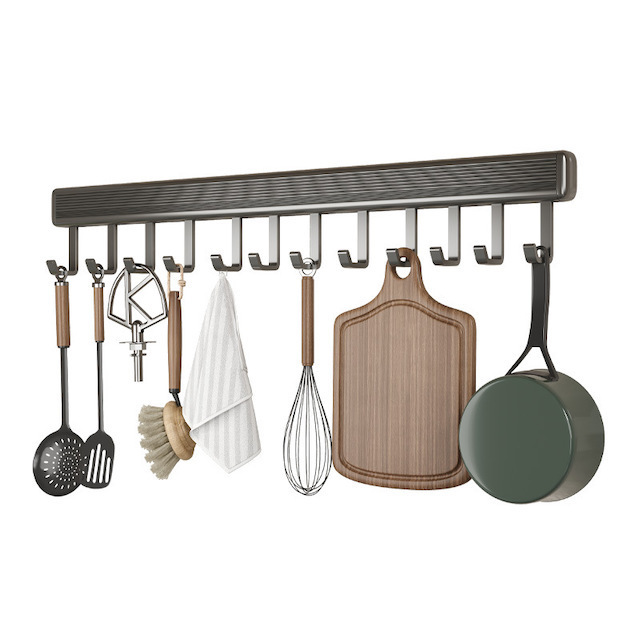 Kitchen Utensil Hanger Wall Mounted Utensil Pot Rack With 12 Sliding Hooks Utensil Rack 15.8-23.6 inch