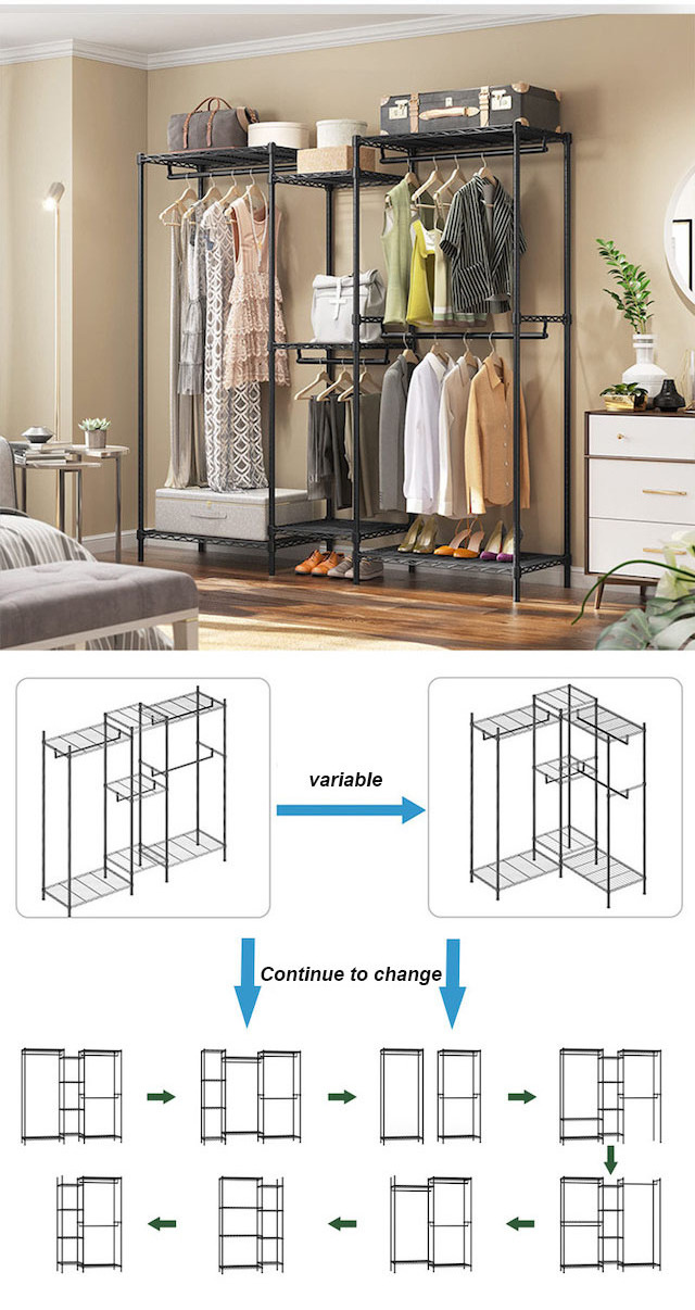 Metal Clothing Rack with Shelves Freestanding Portable Wardrobe Closet Rack for Hanging Clothes Garment Rack