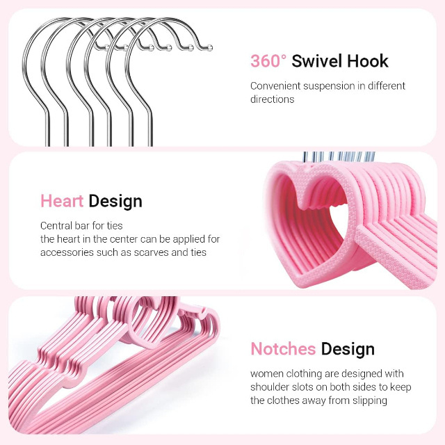 Sturdy Heart Shaped Ultra-thin Adult Plastic Clothes Rack 360 Degree Rotating Hooks Black Slimming Clothes Racks