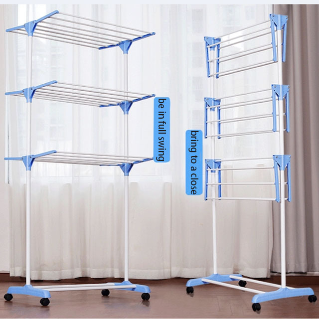 Manufacturer Foldable 4-Tier Rolling Clothes Laundry Dryer Rack Indoor Outdoor Use Clothes Drying Rack Stand