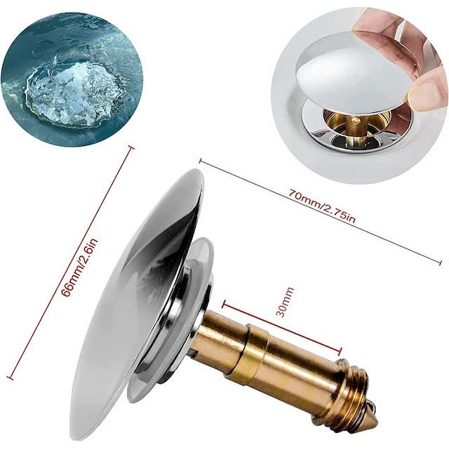 Sink Brass Drain Plug Bathroom Pop Up Double Seal 66 mm diameter for Sink Faucet Pop-up Sink Plug