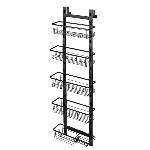 5-Tier Adjustable Hanging Shower Shelves with Hook & Soap Holder for Bathroom & Kitchen Over The Door Shower Caddy Black