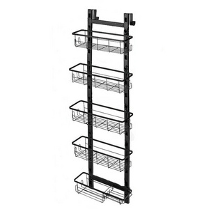 5-Tier Adjustable Hanging Shower Shelves with Hook & Soap Holder for Bathroom & Kitchen Over The Door Shower Caddy Black