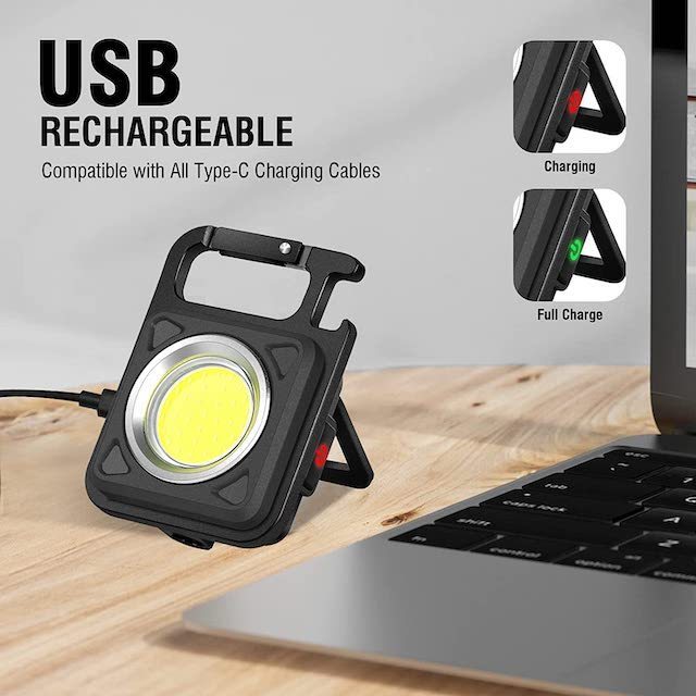 Portable Rechargeable COB Keychain Work Light with 4 Light Modes Waterproof for Hiking Camping Mini Flashlights