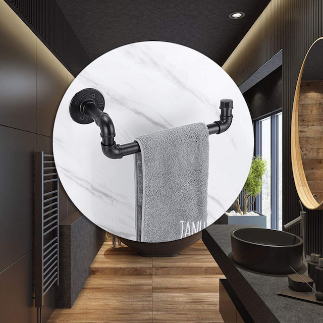 Provide Logo Towel Holder Wall Mount Black Towel Hanger Bar Hanging Holder for Kitchen Bathroom Industrial Pipe Towel Rail Rack