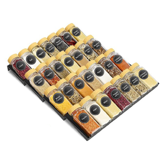 CUSTOM LOGO Drawer Organizer Spice Tray Adjustable Seasoning Jars Rack Kitchen Spice Drawer Organizer Black