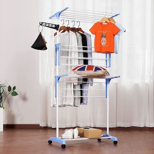 Manufacturer Foldable 4-Tier Rolling Clothes Laundry Dryer Rack Indoor Outdoor Use Clothes Drying Rack Stand