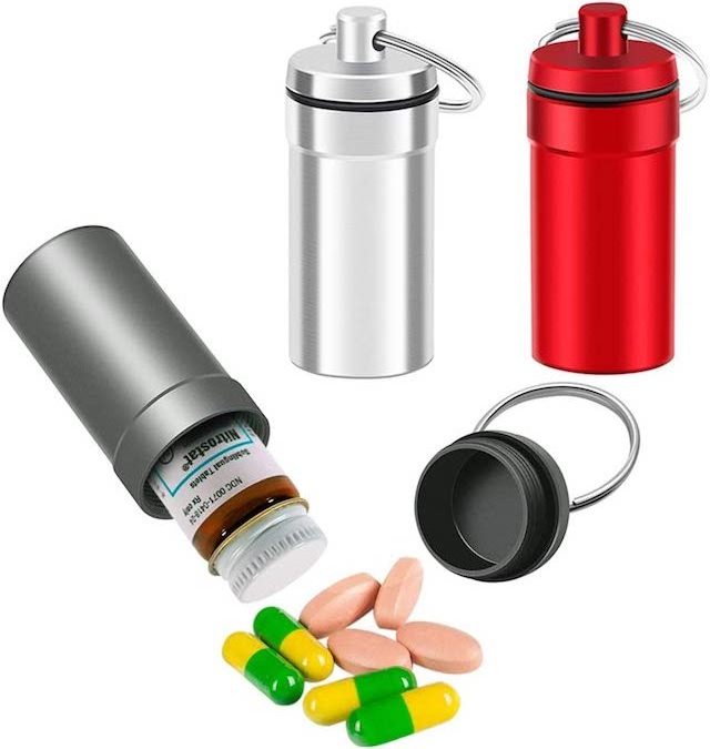 Pill Case Emergency Keychain Pill Holder for Medicine Organizer Dispenser Waterproof Aluminum Pill Container