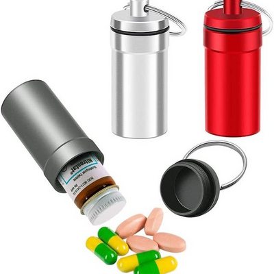 Pill Case Emergency Keychain Pill Holder for Medicine Organizer Dispenser Waterproof Aluminum Pill Container