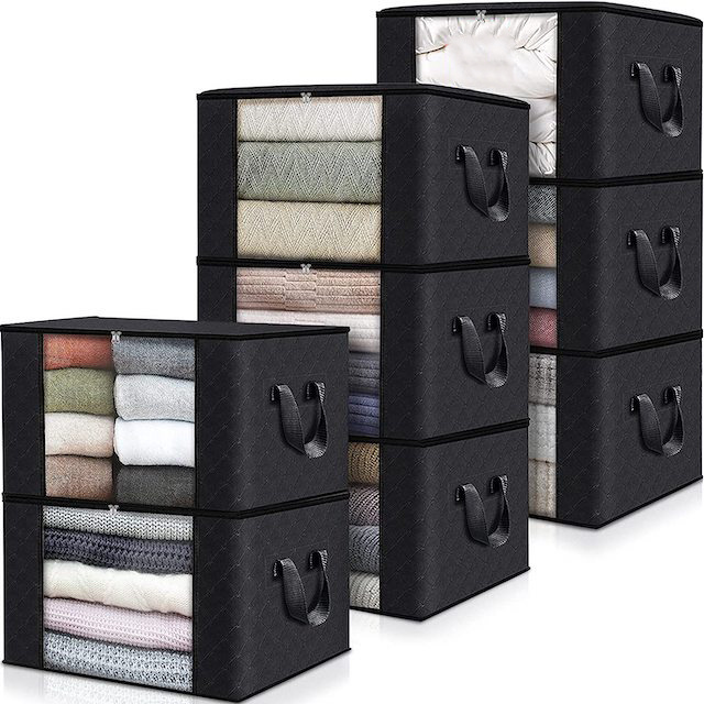 Foldable Blanket Storage Containers with Lids and Handle for Organizing Bedroom, Closet, Comforter 6 Pack Clothes Storage