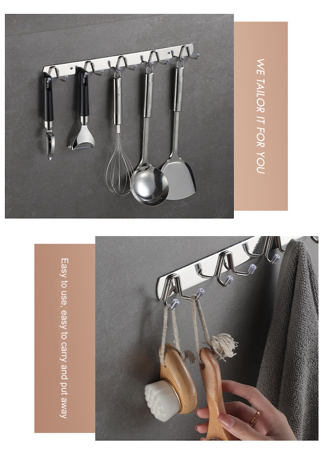 Row of Hooks Wall Mounted Coat Hooks for Hanging Stainless Steel Wall Hooks Rack for Bathroom Entryway Coat Rack