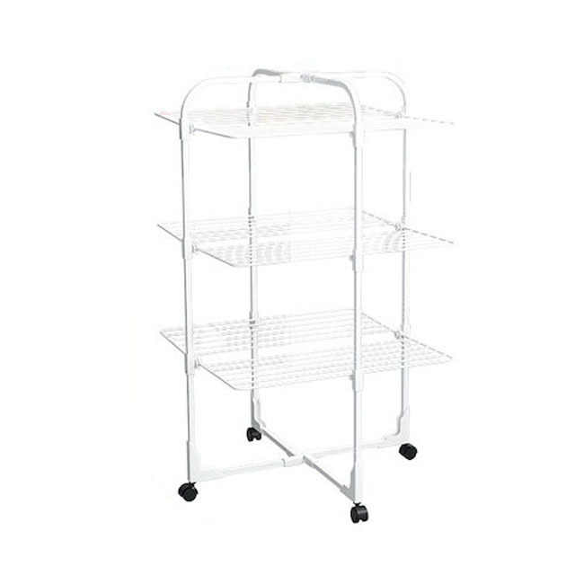 3-Tier Collapsible Laundry Drying Stand with Wheels Indoor-Outdoor Use White Clothes Drying Rack