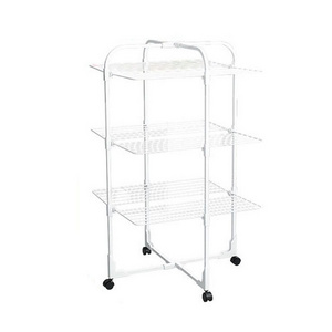 3-Tier Collapsible Laundry Drying Stand with Wheels Indoor-Outdoor Use White Clothes Drying Rack