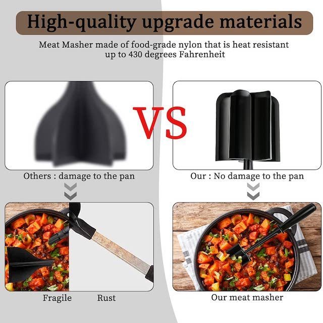 Provide Logo Black Non-Stick Chopper For Ground Meat Beef Masher