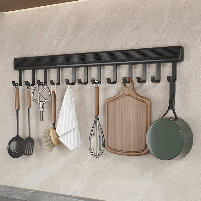 Kitchen Utensil Hanger Wall Mounted Utensil Pot Rack With 12 Sliding Hooks Utensil Rack 15.8-23.6 inch