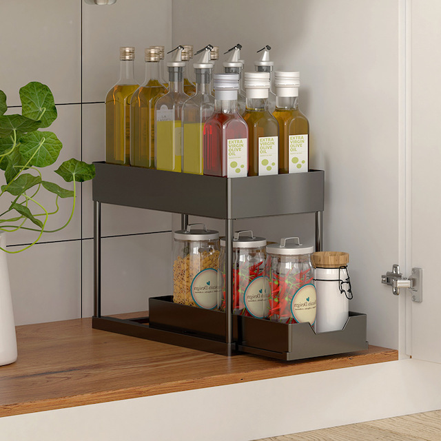 Upgraded Bathroom Organizer Under Sink Kitchen Cabinet Organizer with Sliding Drawer 2 Tier Under Sink Organizer