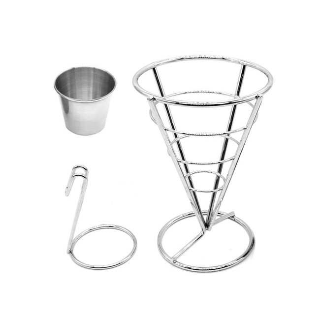 Hot Sale Aluminum Stainless Steel French Fry Stand Cone Basket Fries Holder