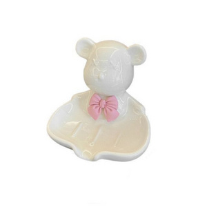 Bathroom Exquisite Sink Decoration Bear Ceramic Soap Dish with Bow Decoration Bear Ceramic Soap Dish