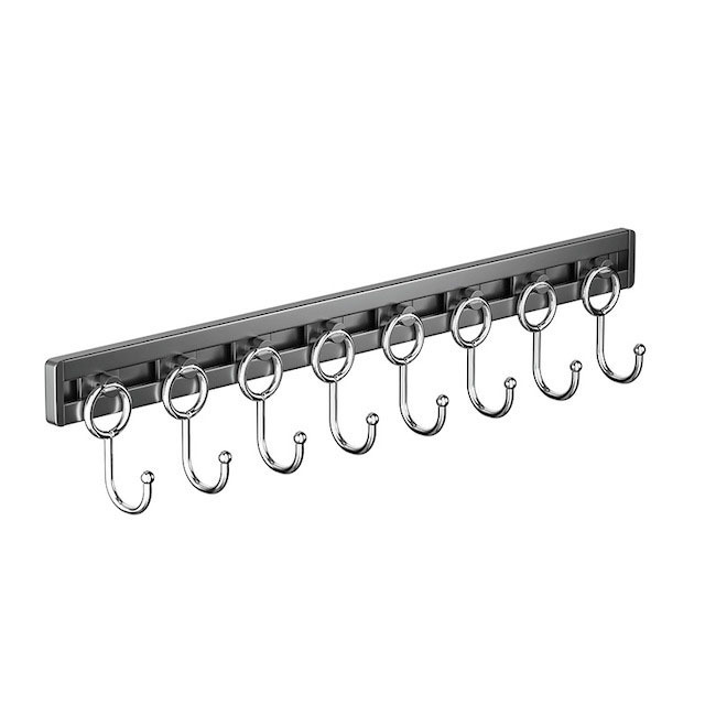 Utensil Rack with 8 Removable Hooks for Towel Spoon BBQ Wall Mounted Hanging Rack Rail Organize Kitchen Sliding Hooks